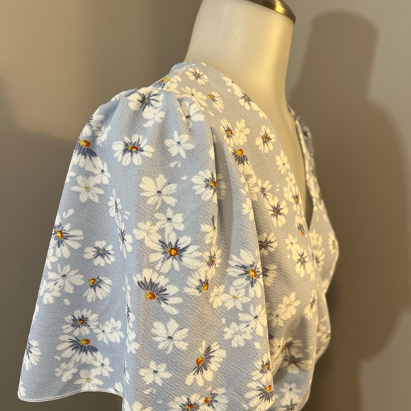 Blue Flutter Sleeve Wrap Midi Dress - Picture 5 of 14